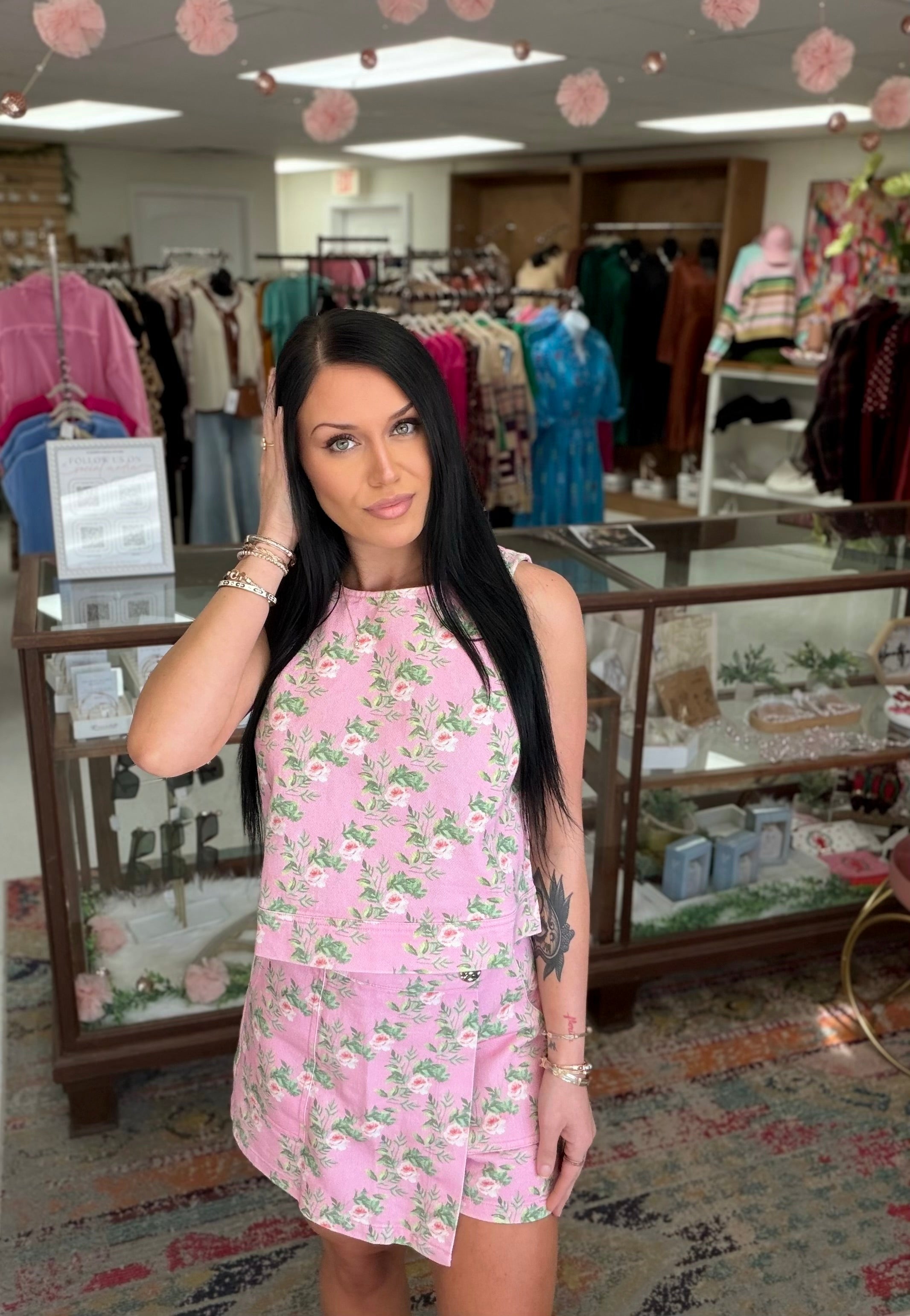 The Pink Petals Denim Skort