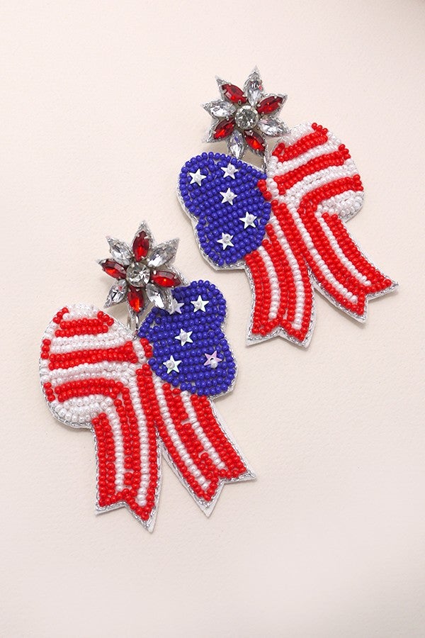 Flag Bow Beaded Earrings