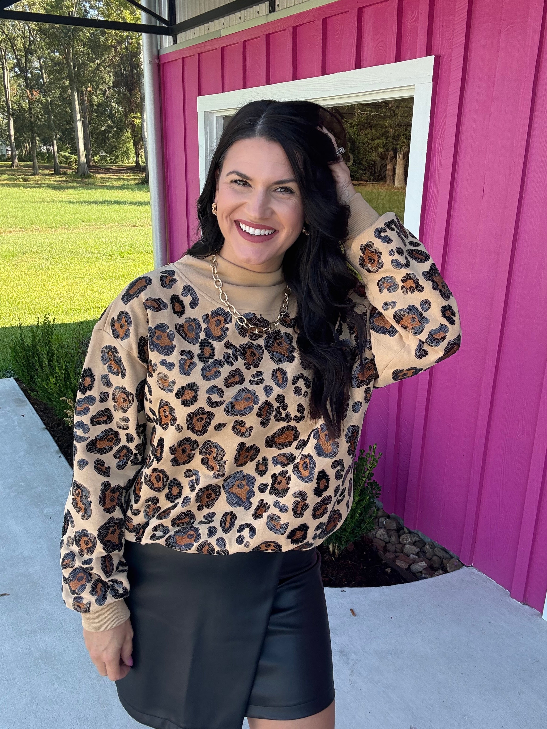 Leopard Mock Neck Sweatshirt