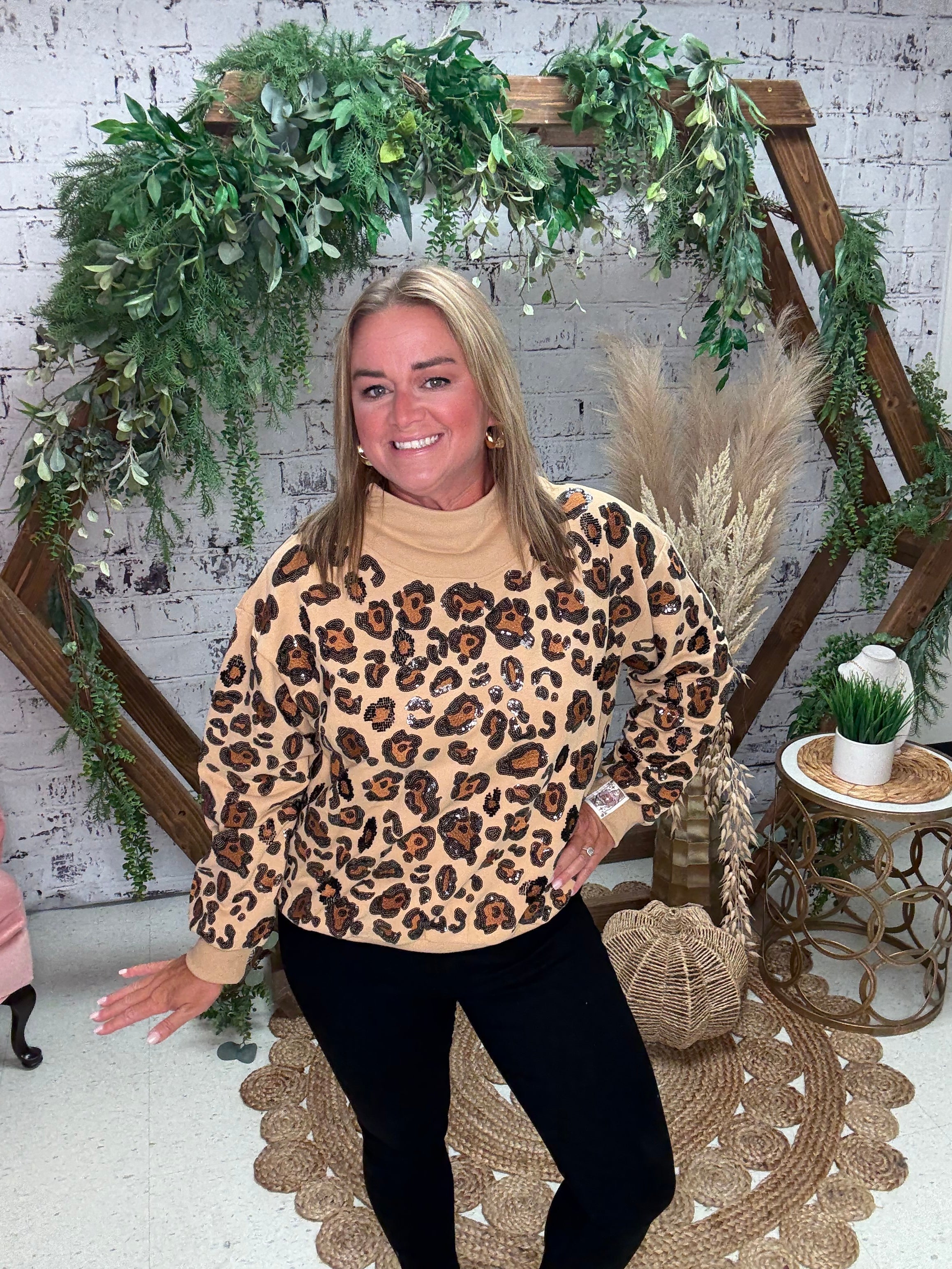 Leopard Mock Neck Sweatshirt