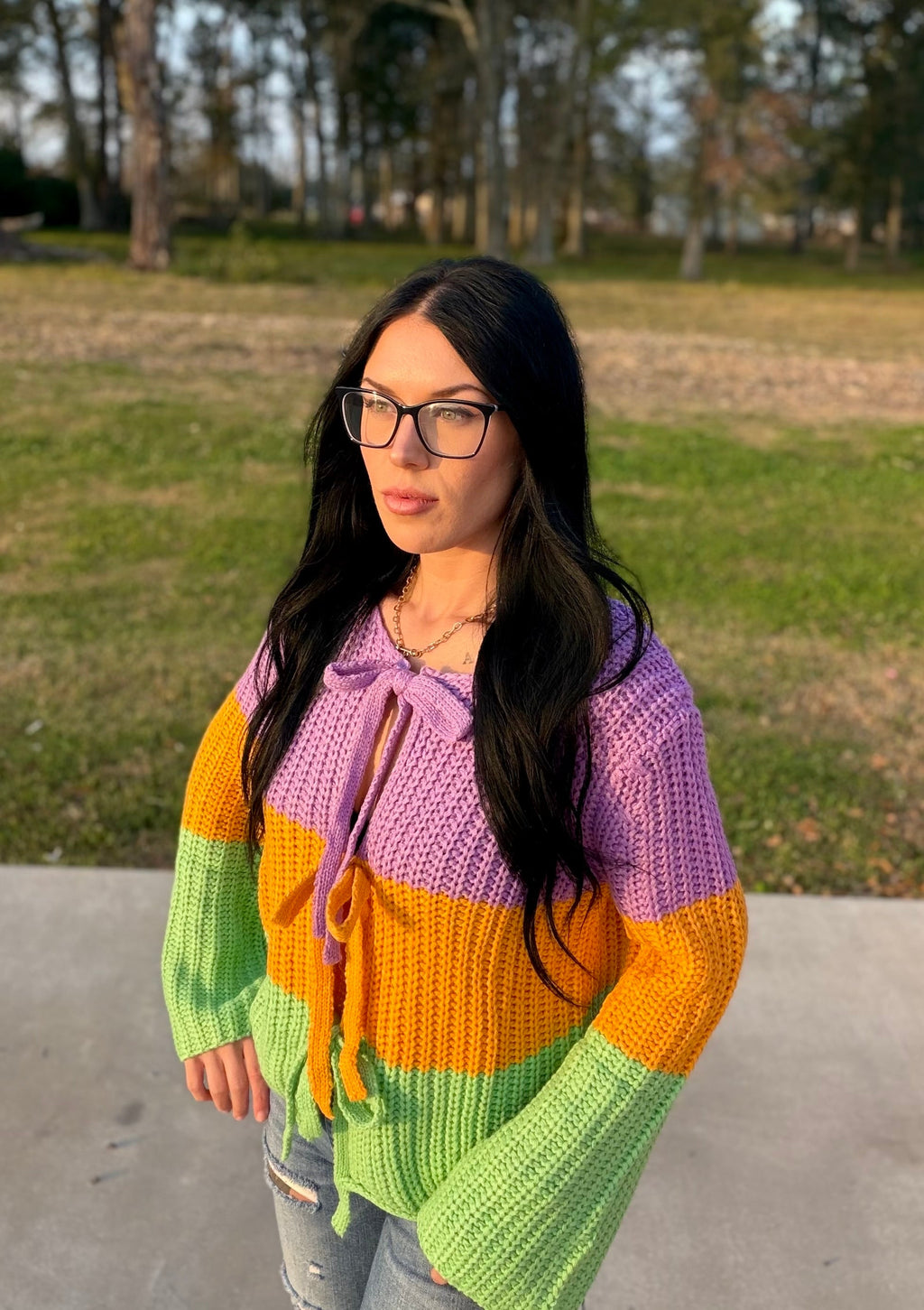 Mardi Gras Ribbed String Tied Cardigan