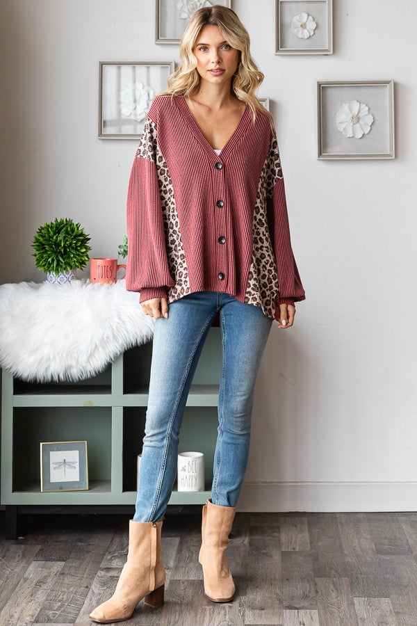 Leopard Contrast Button Down Cardigan *Final Sale*