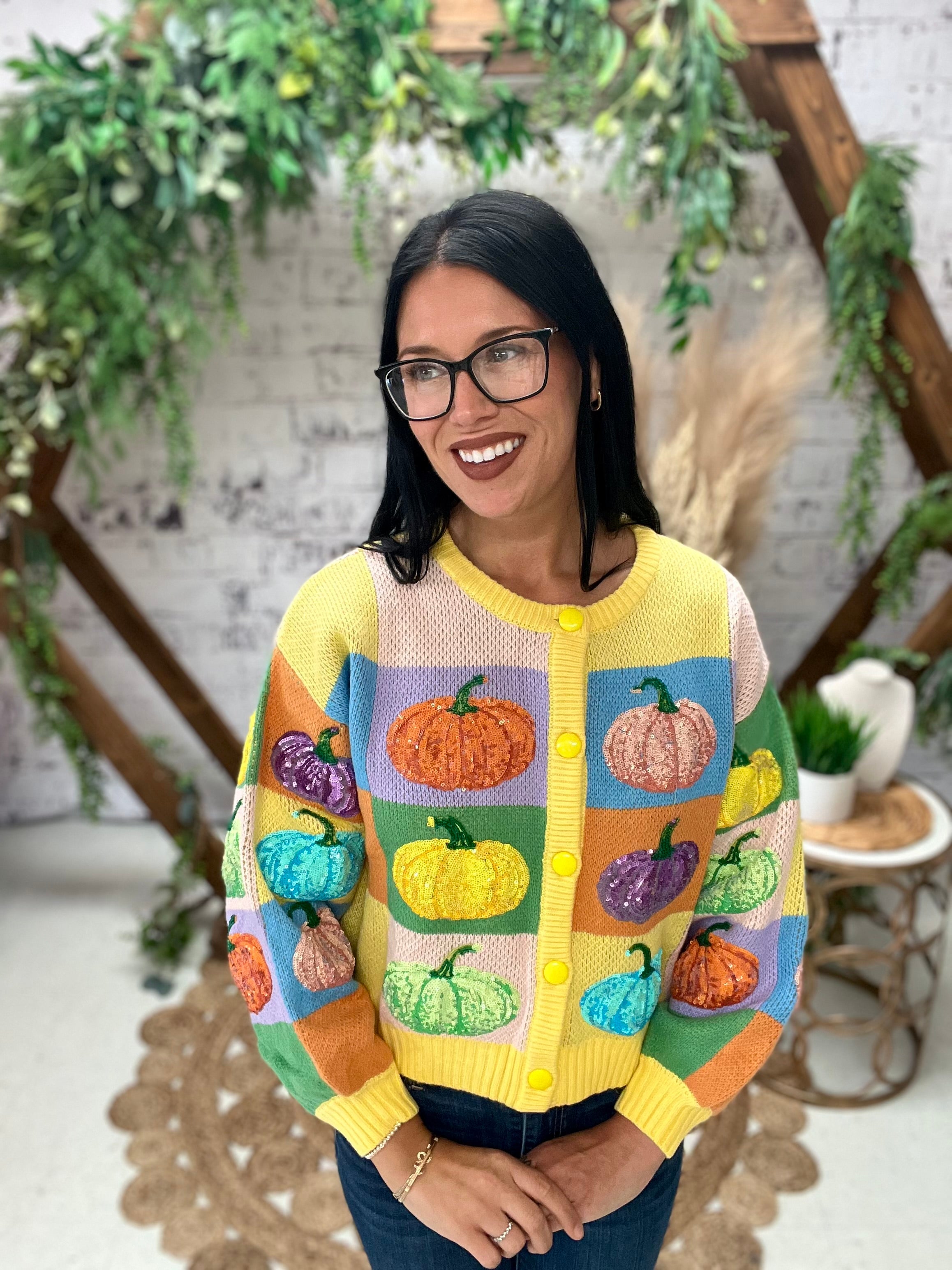 Pastel Colorblock Pumpkin Cardigan