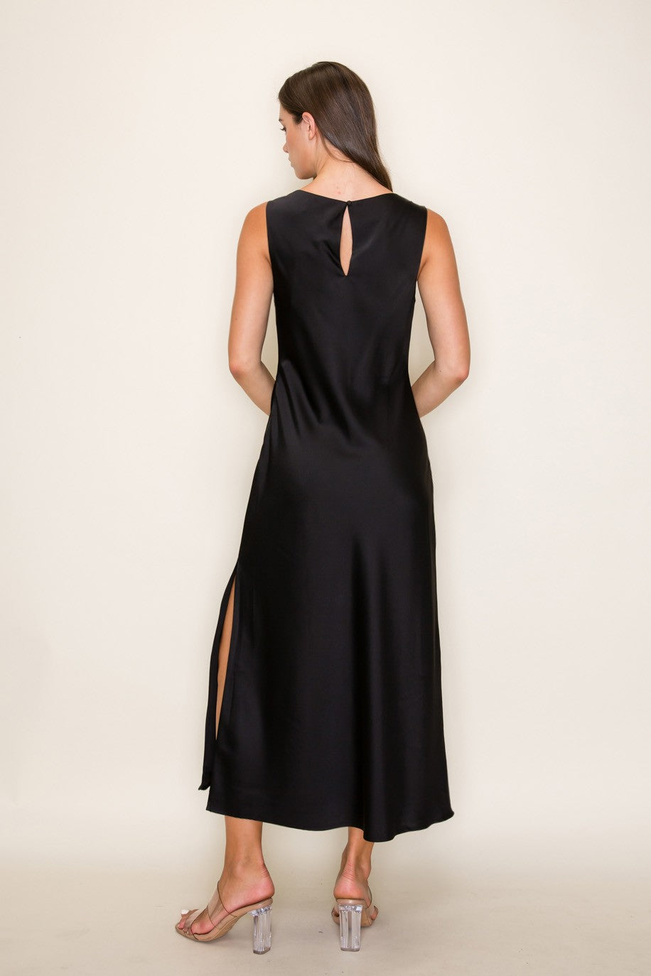Midnight Elegance Satin Midi Dress