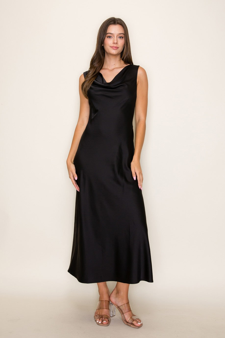 Midnight Elegance Satin Midi Dress