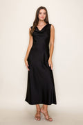 Midnight Elegance Satin Midi Dress