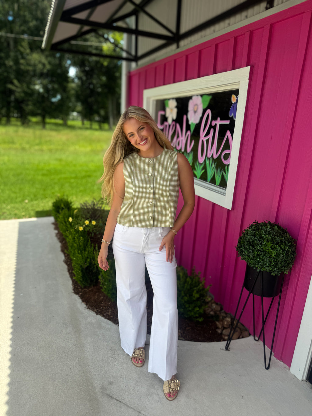 Olive Grove Gingham Top