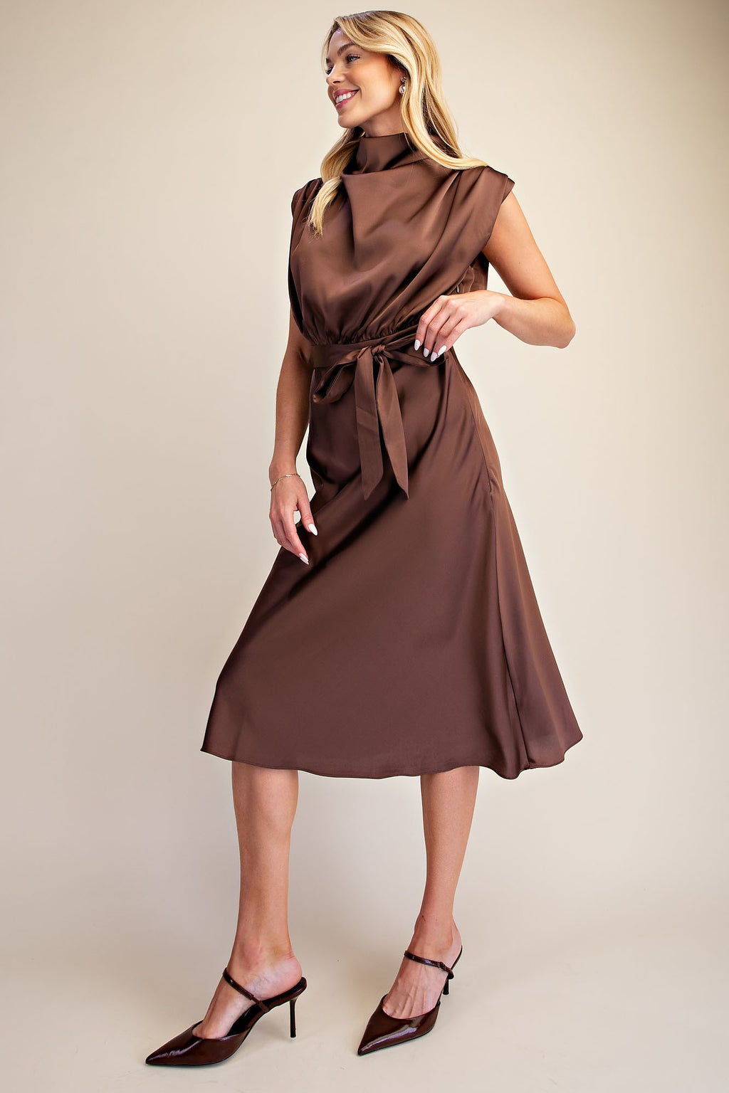 Mocha Moment Satin Midi Dress