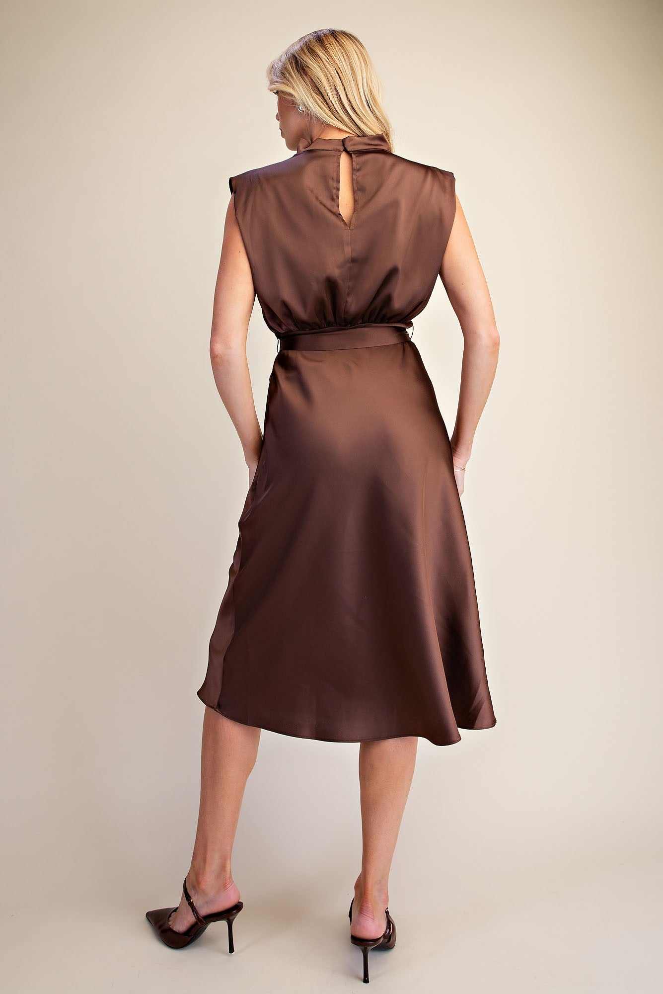 Mocha Moment Satin Midi Dress
