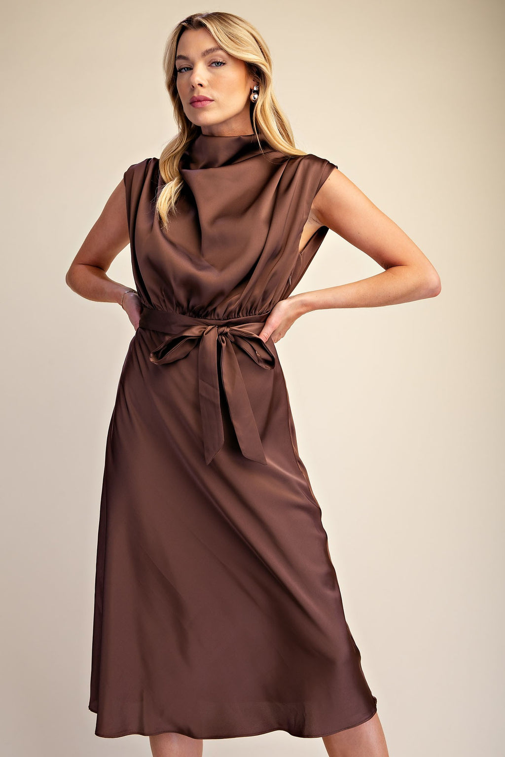 Mocha Moment Satin Midi Dress