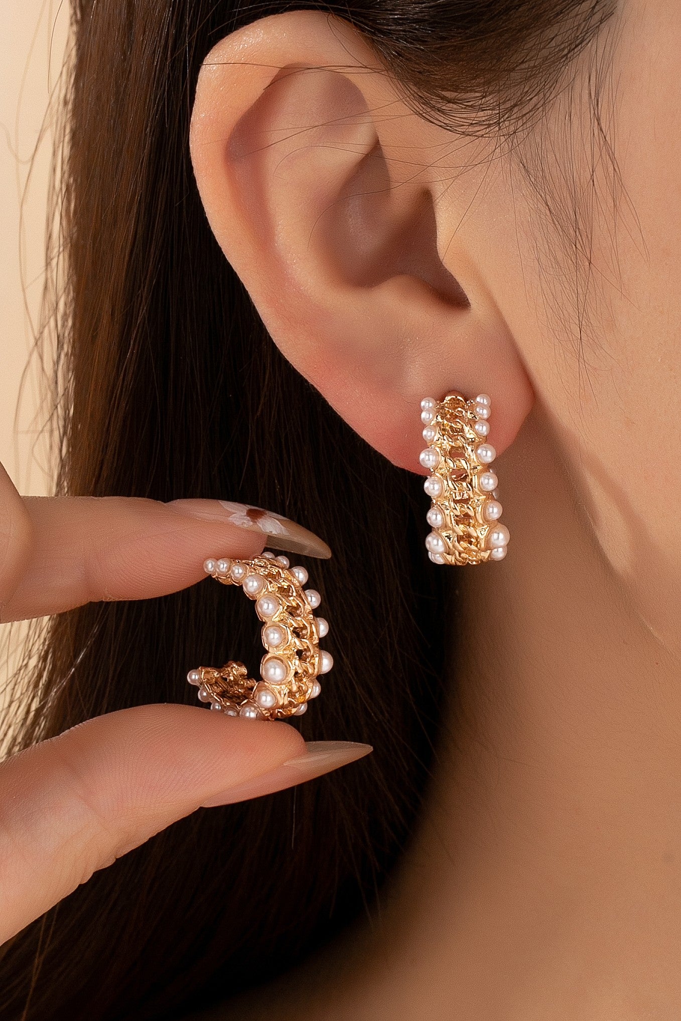 Pearls & Chains Hoop Earrings