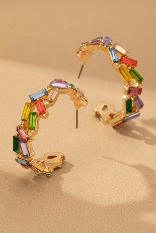 Playful Charm Baguette Hoops