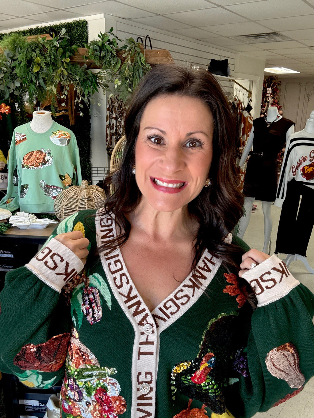 Dark Green "Thanksgiving" Button Cardigan