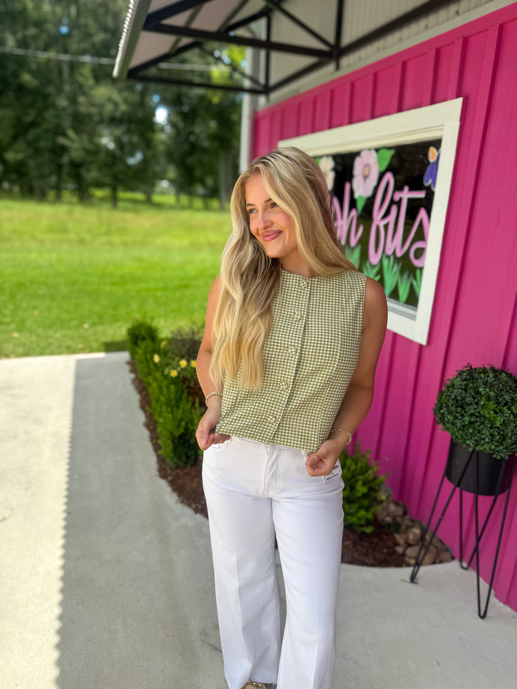 Olive Grove Gingham Top