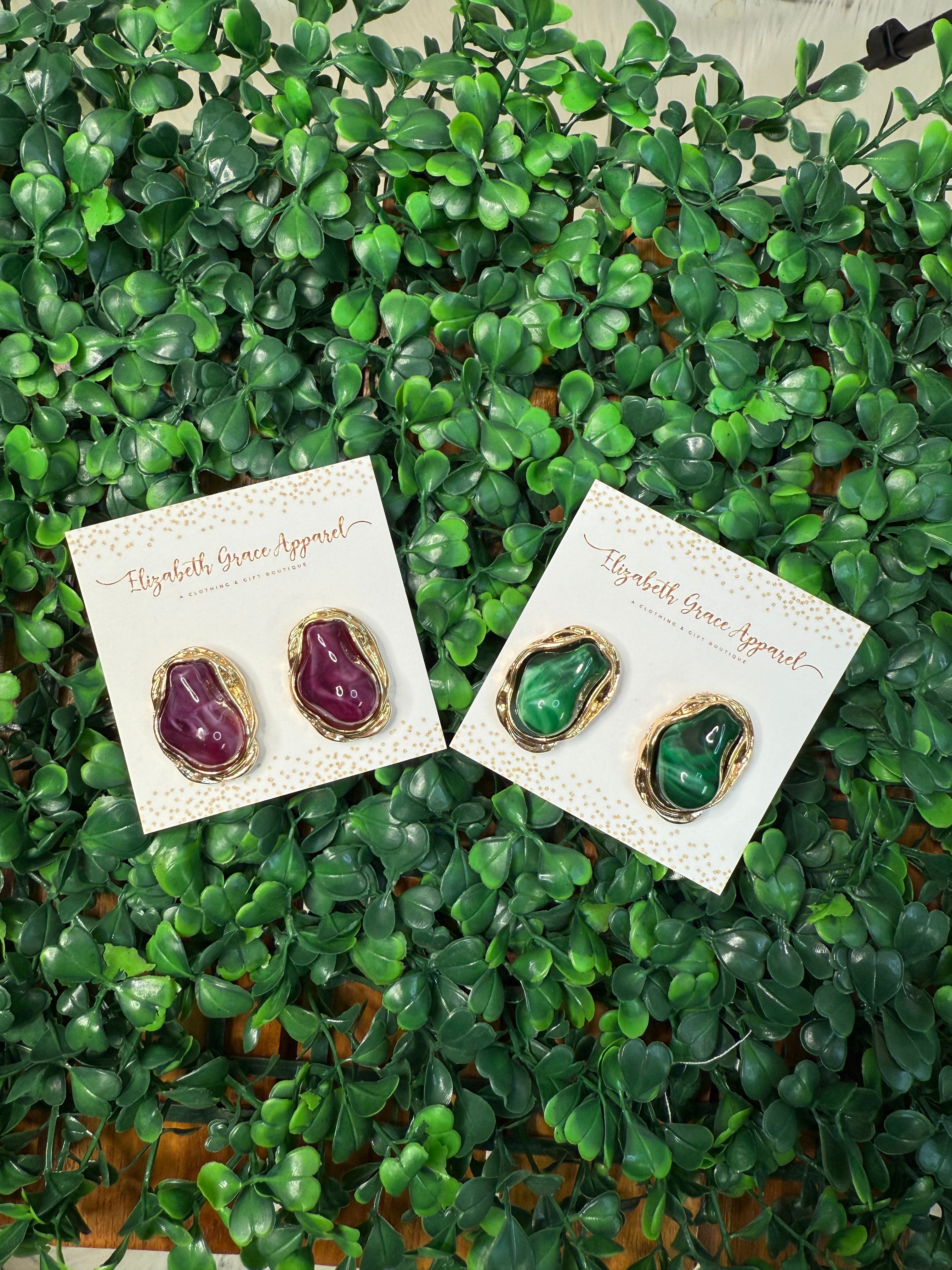 Polished Gem Statement Studs