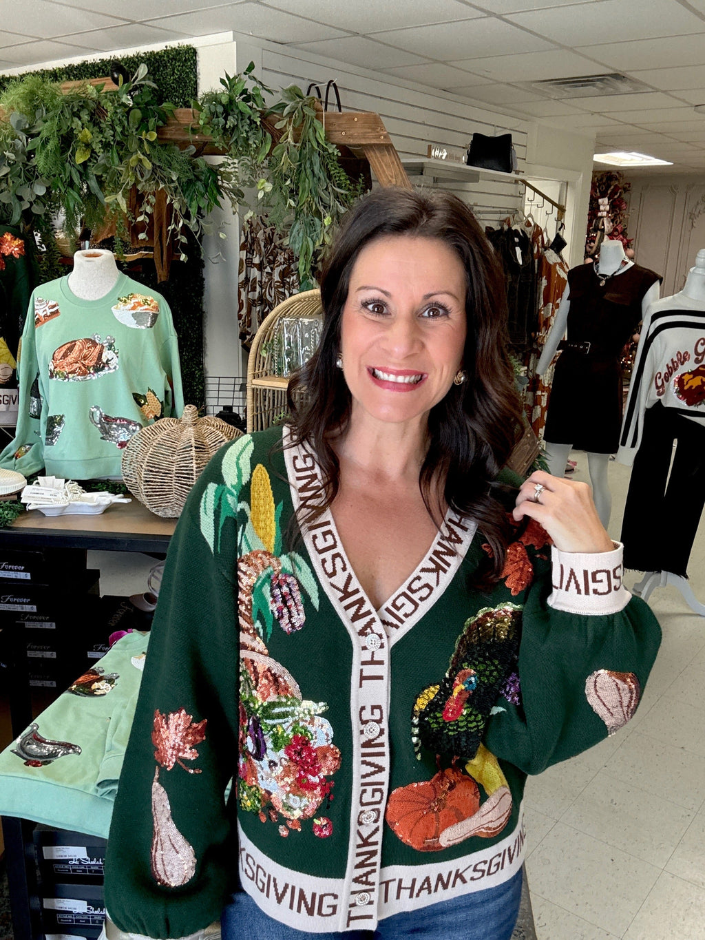 Dark Green "Thanksgiving" Button Cardigan