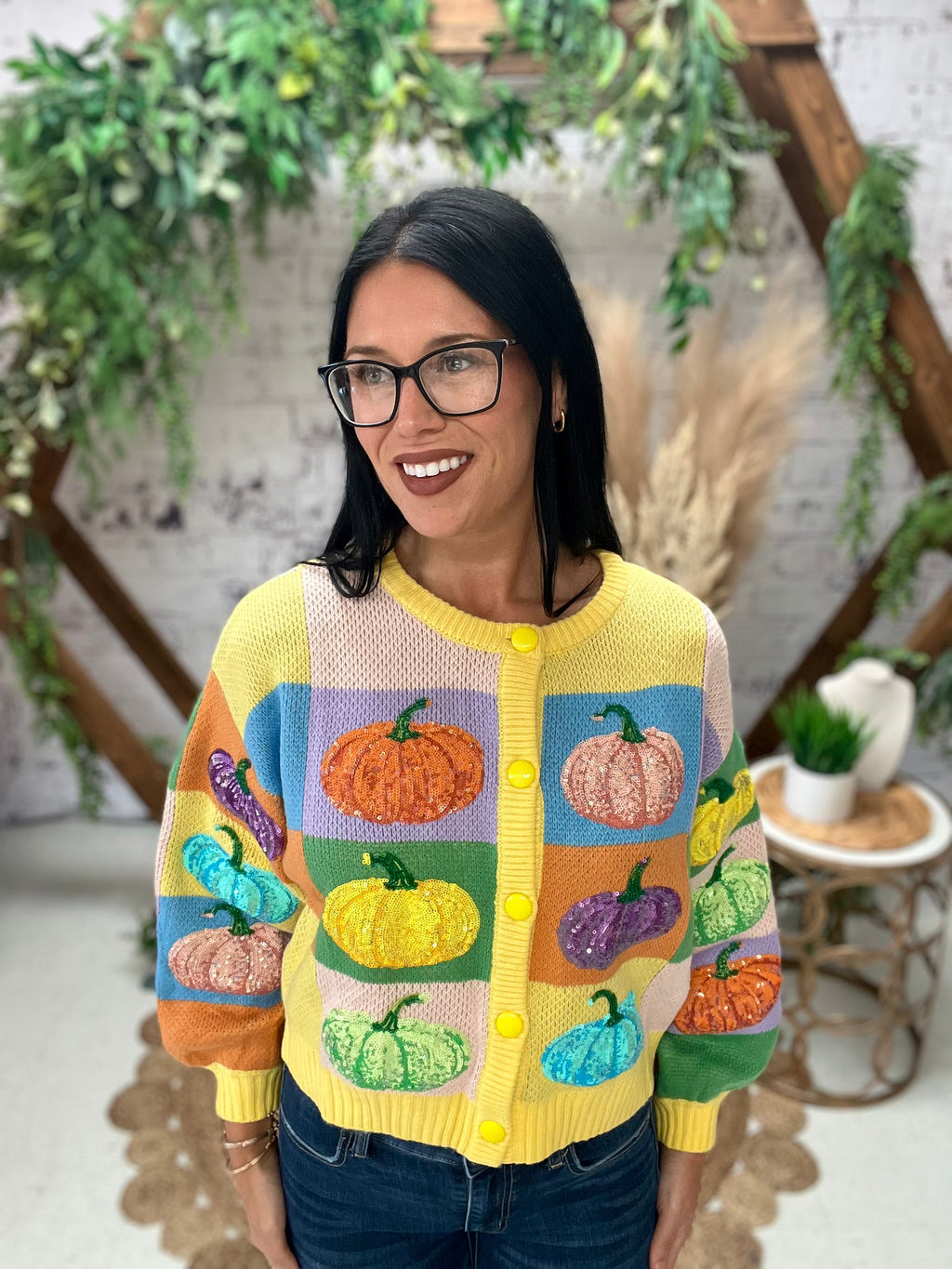Pastel Colorblock Pumpkin Cardigan