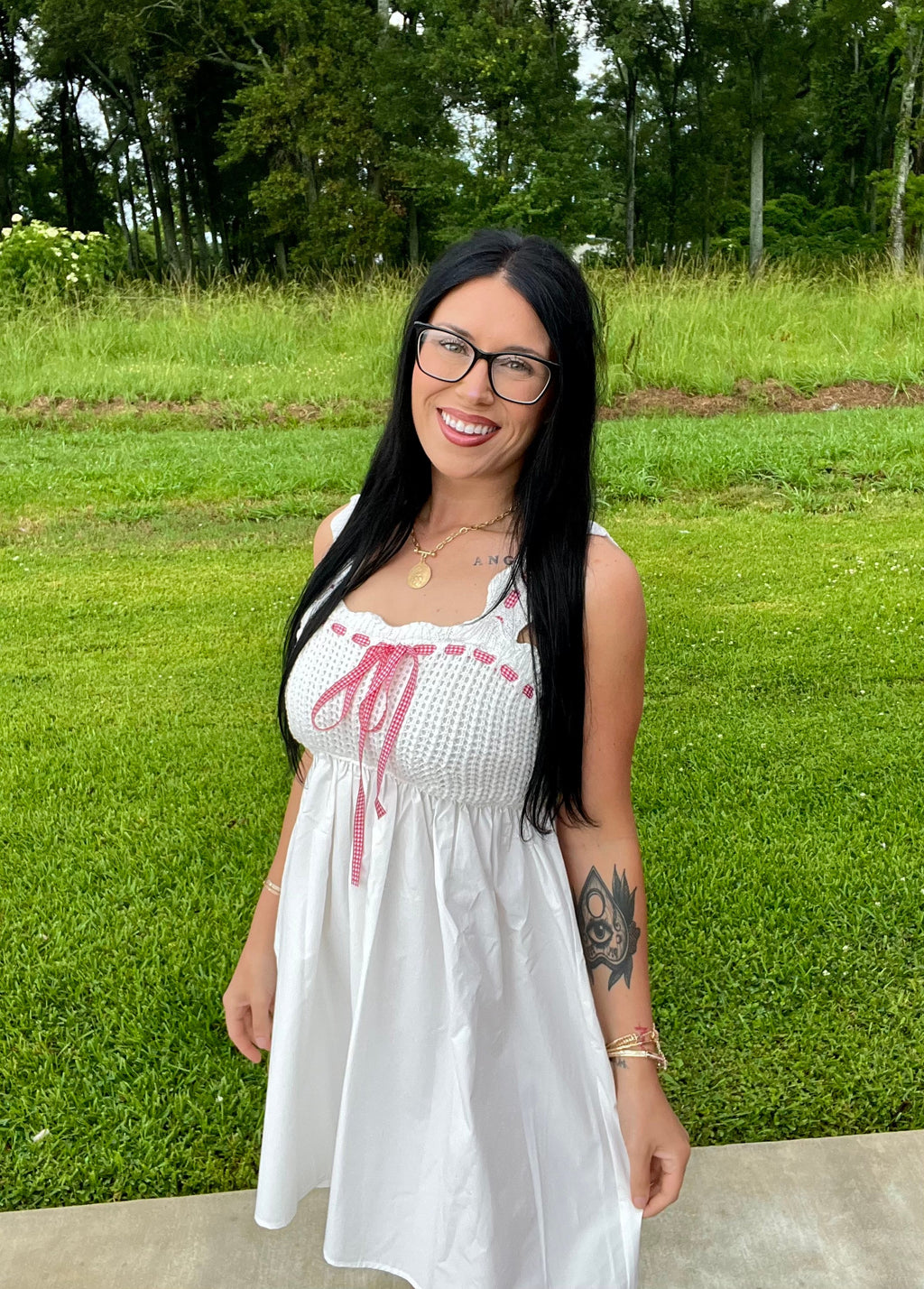 Charming Gingham Ribbon Dress