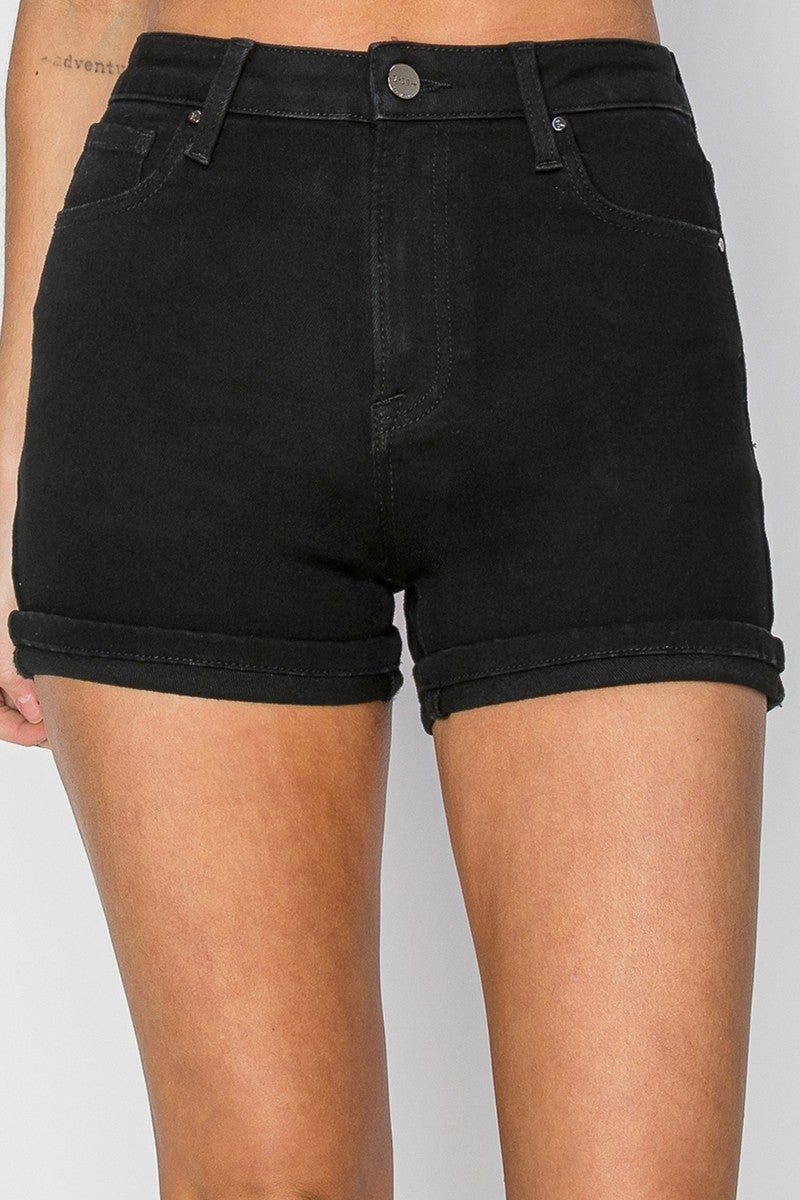 Solid Black High Rise Shorts