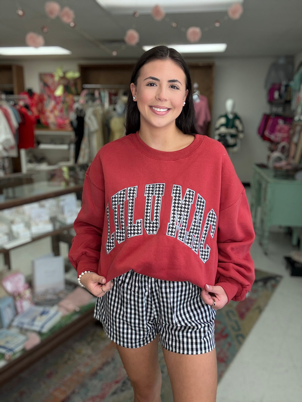 Lulu Mac Red/Black White Houndstooth Sweatshirt