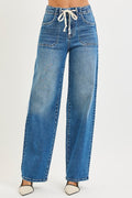 Risen Drawstring Wide Leg Jeans