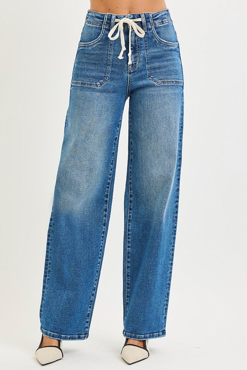 Risen Drawstring Wide Leg Jeans