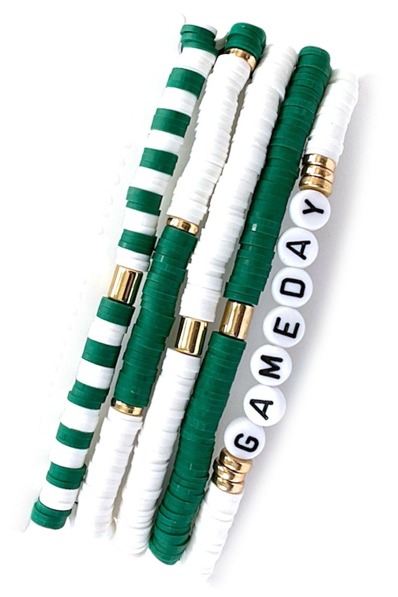 Green & White Game Day Bracelet Set