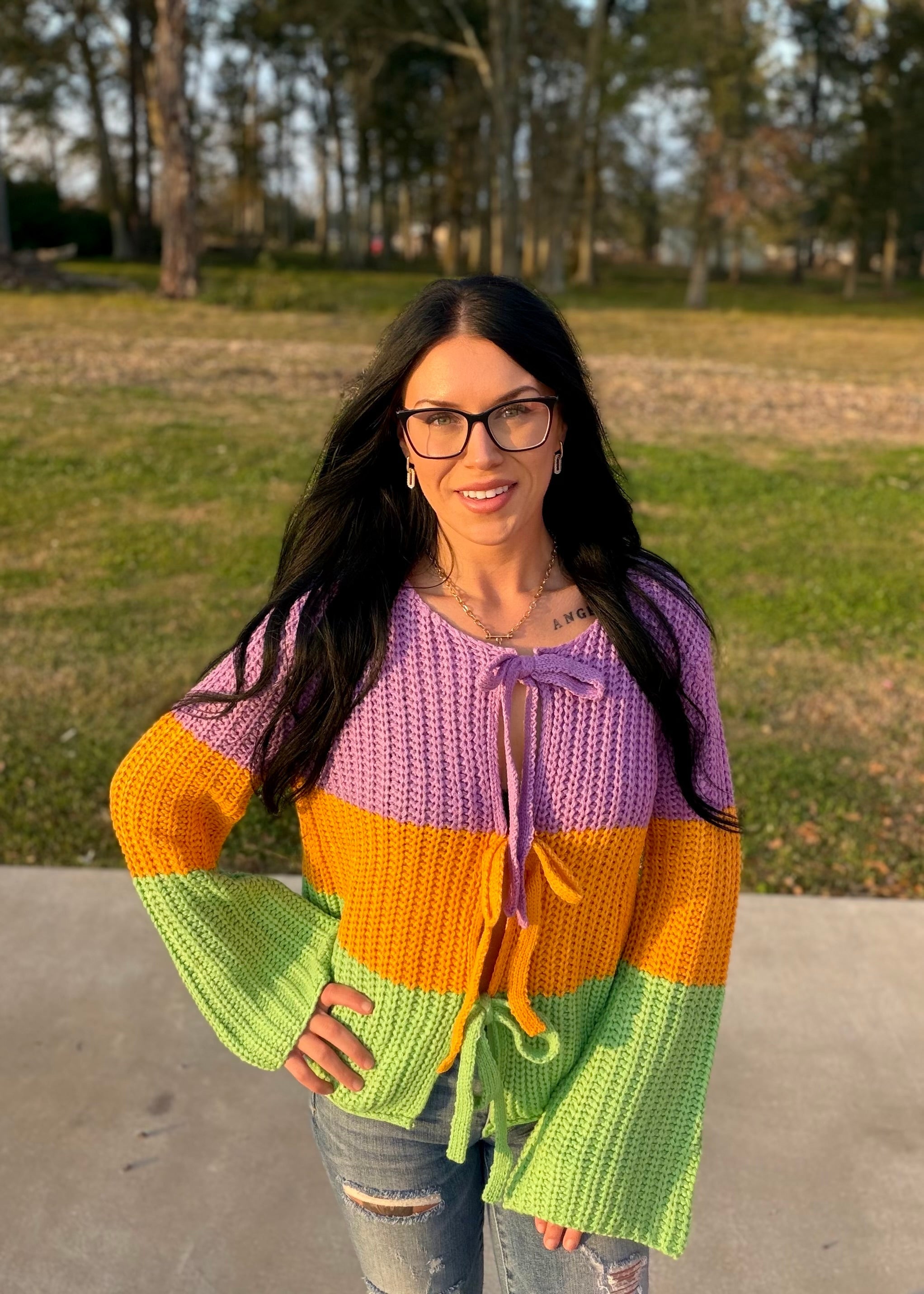 Mardi Gras Ribbed String Tied Cardigan