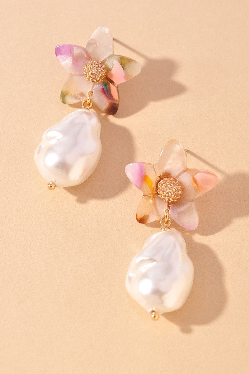 Floral Pearl Drop Earrings