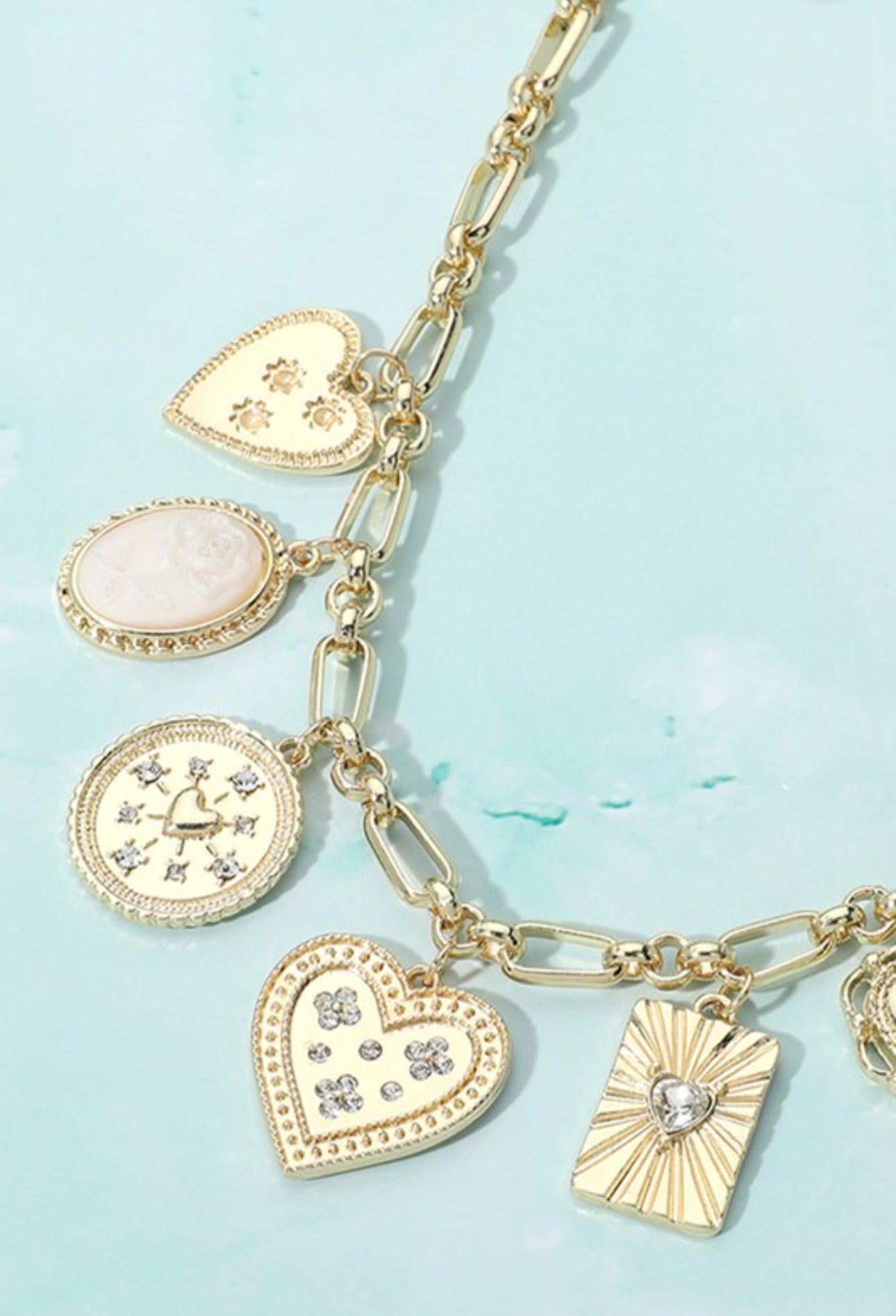 Stone Paved Heart Charm Necklace