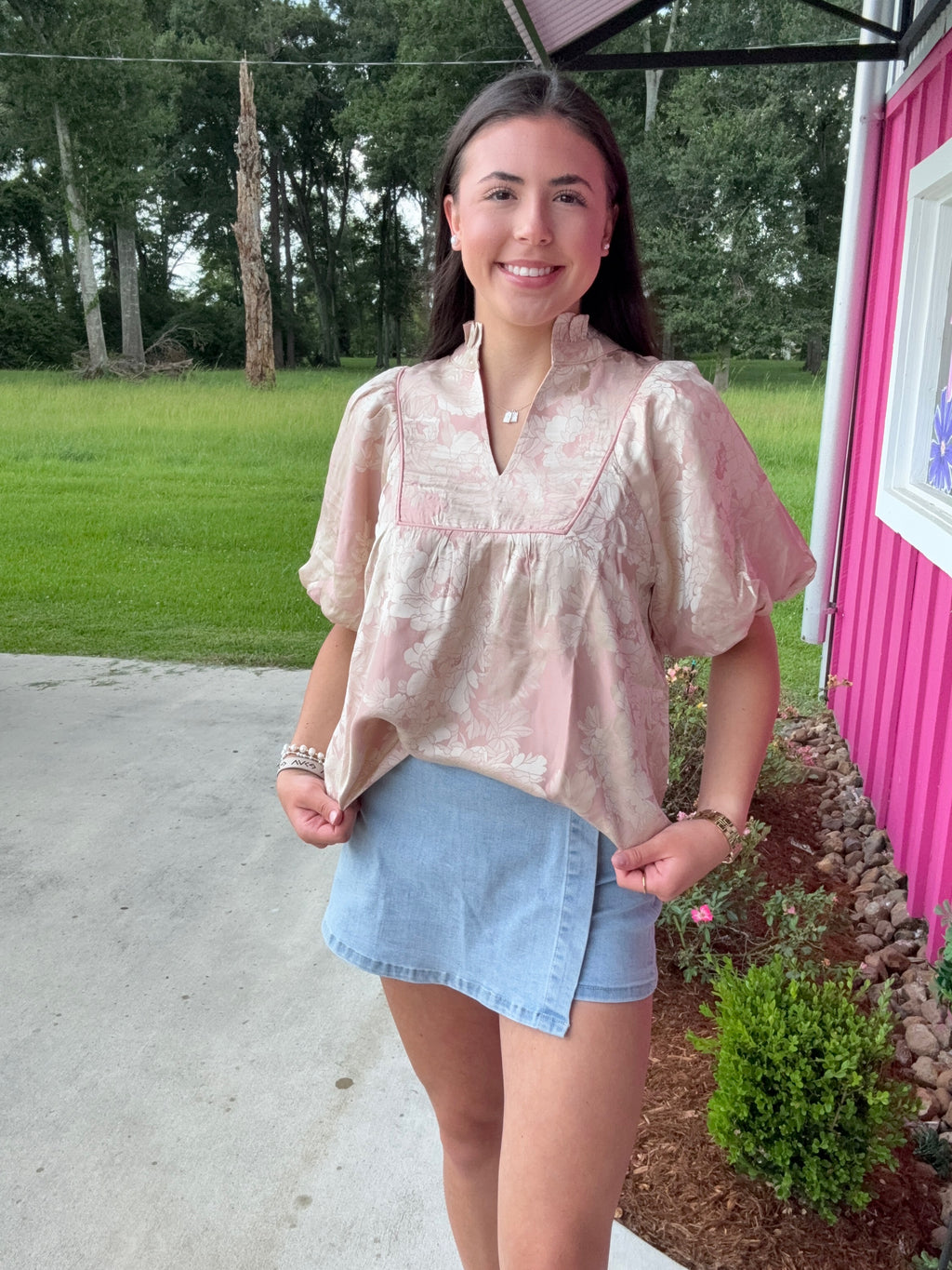 Blushing Peony Satin Blouse