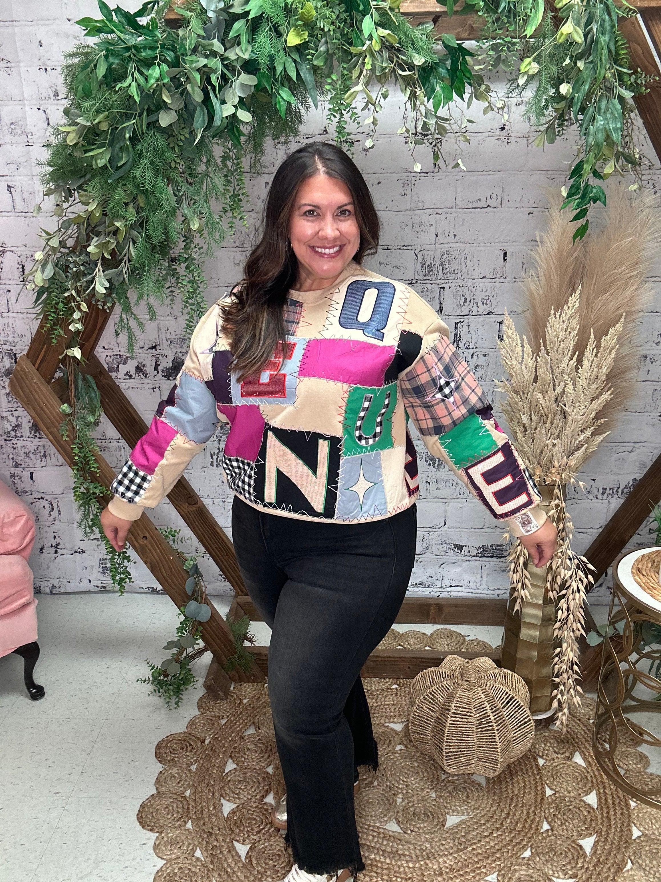 Multi Queen Patchwork Sweatshirt