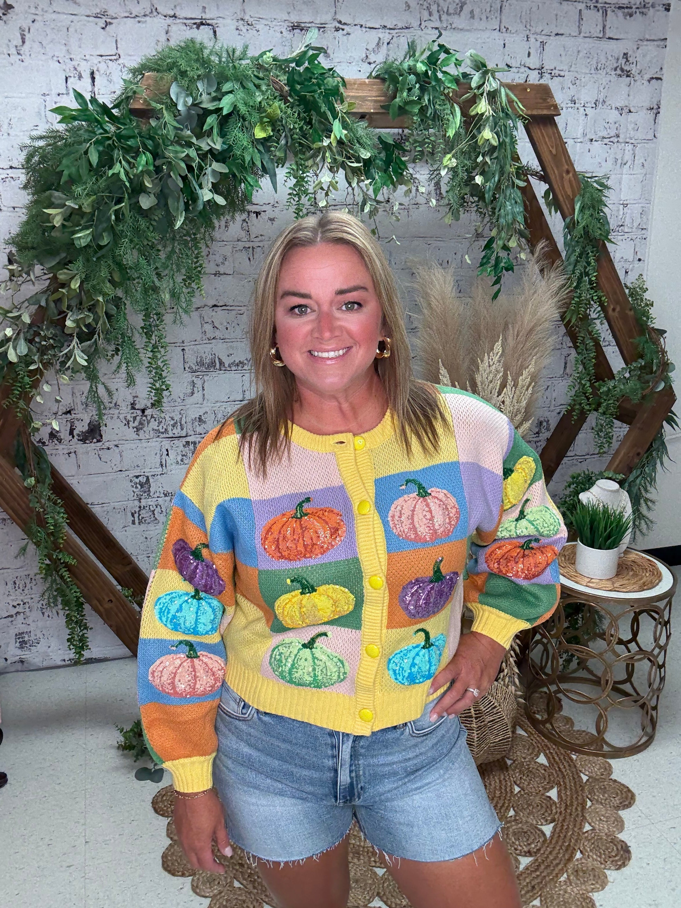 Pastel Colorblock Pumpkin Cardigan