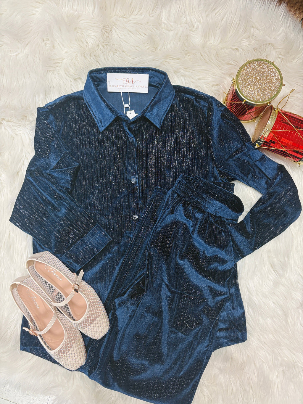 Velvet Button  Collar Top