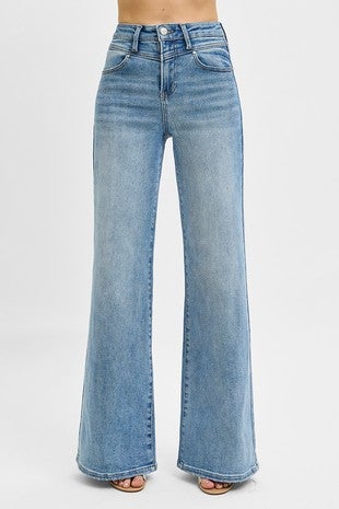 Elevate High Rise Wide Front Yoke Detailed Jeans