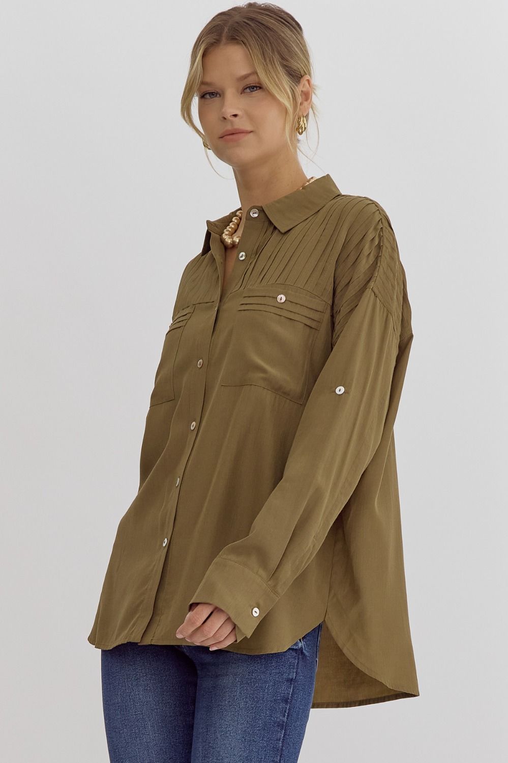 The Sutton Pintuck Button Blouse