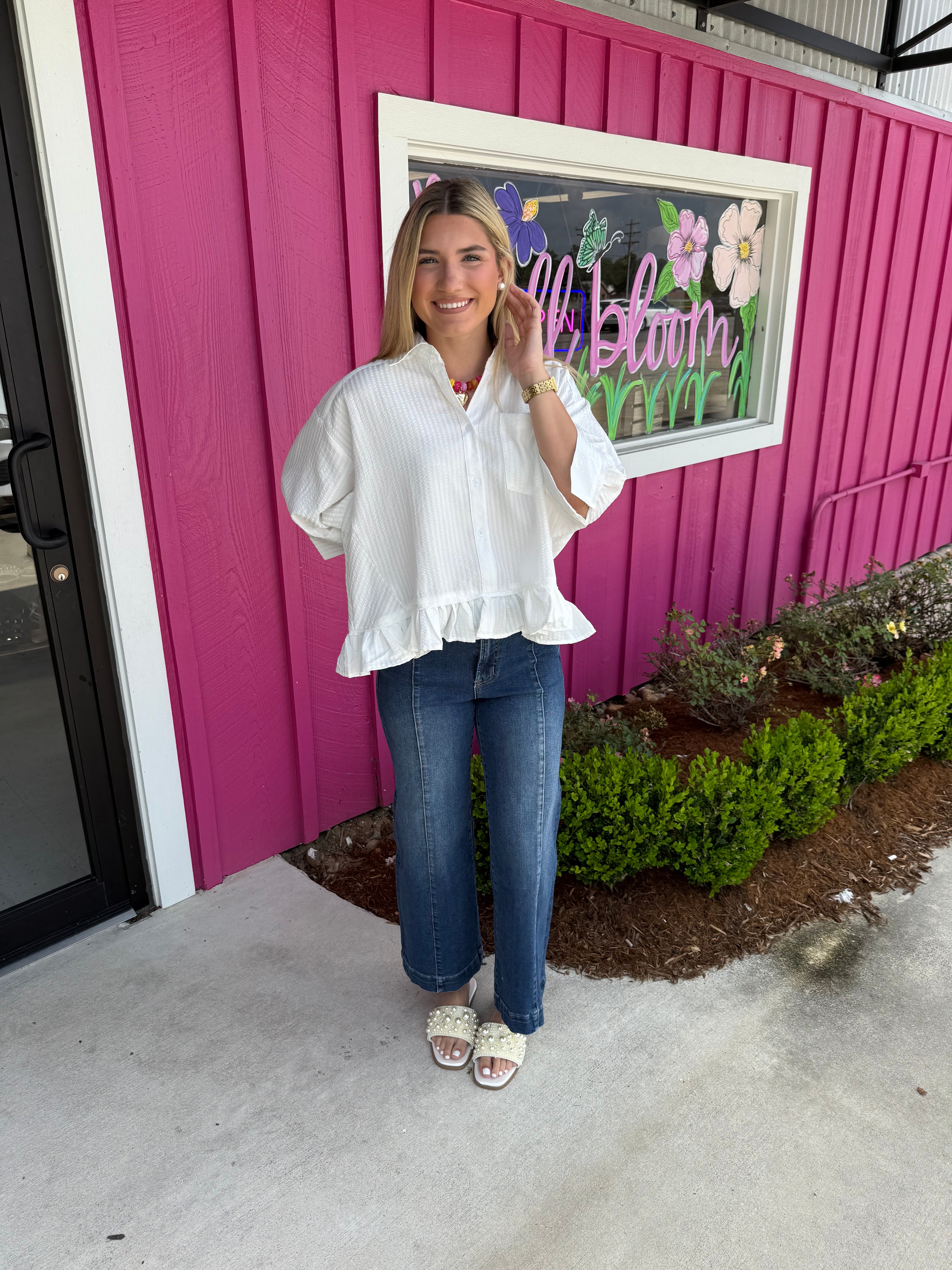Coastal Elegance Ruffle Blouse