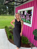 Midnight Elegance Satin Midi Dress
