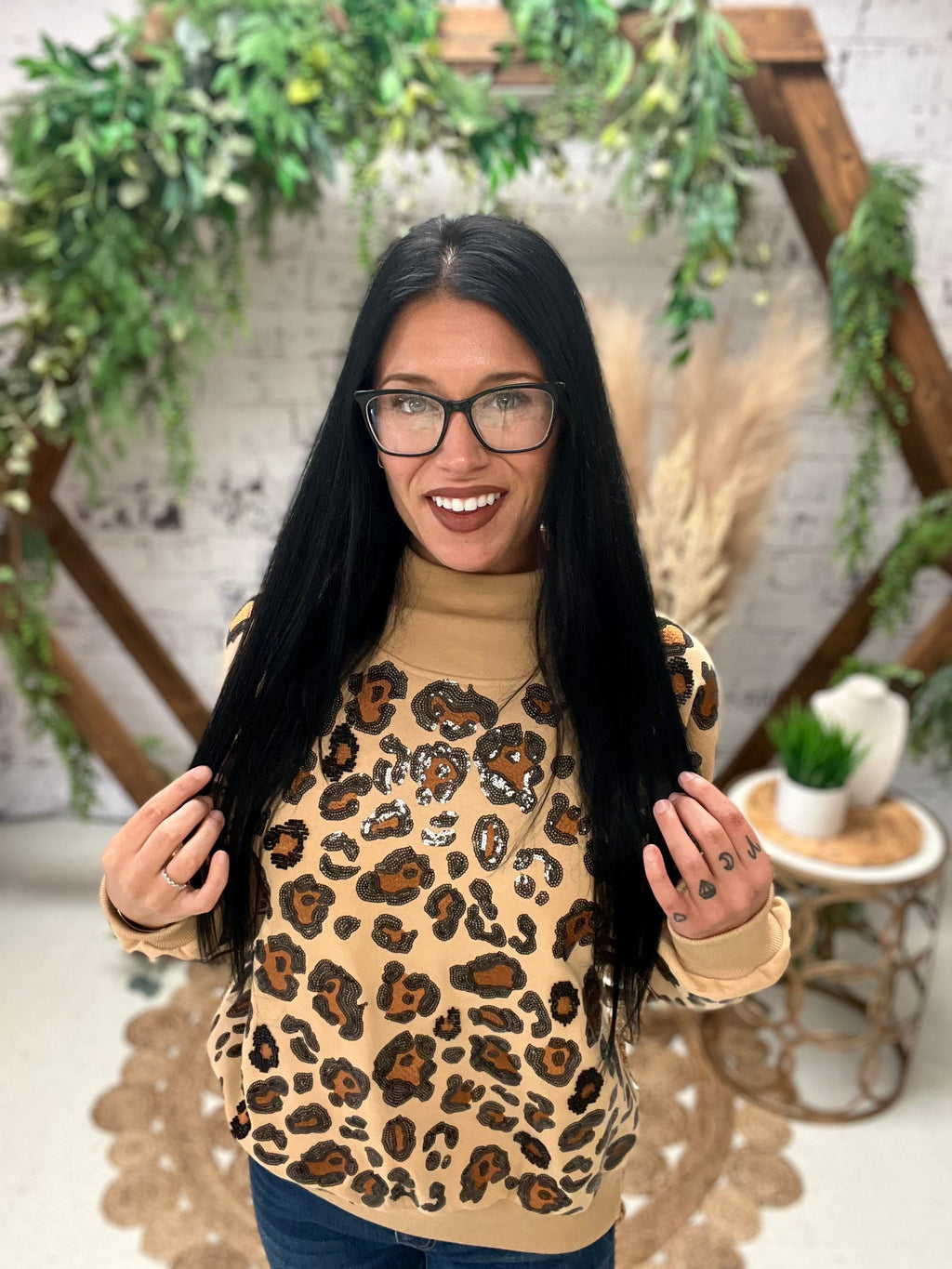 Leopard Mock Neck Sweatshirt