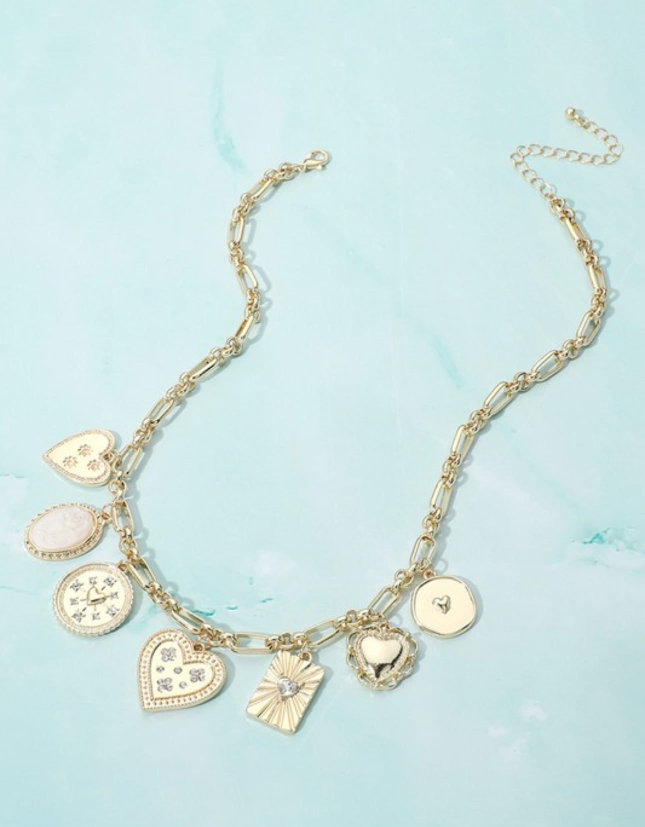 Stone Paved Heart Charm Necklace