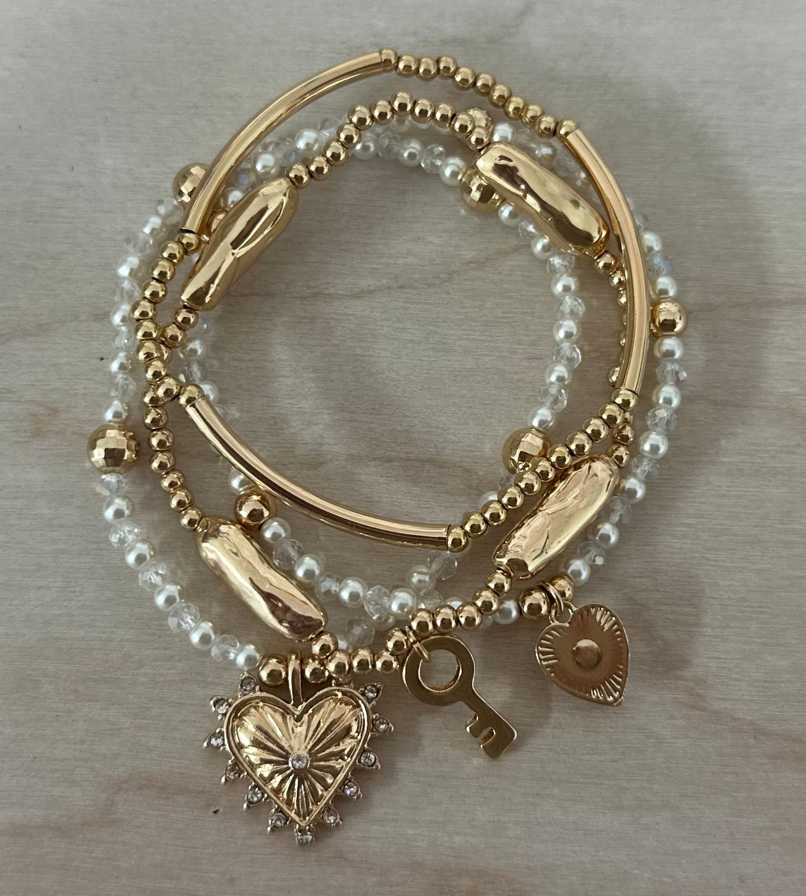 Heart And Key Charms Bracelet Set