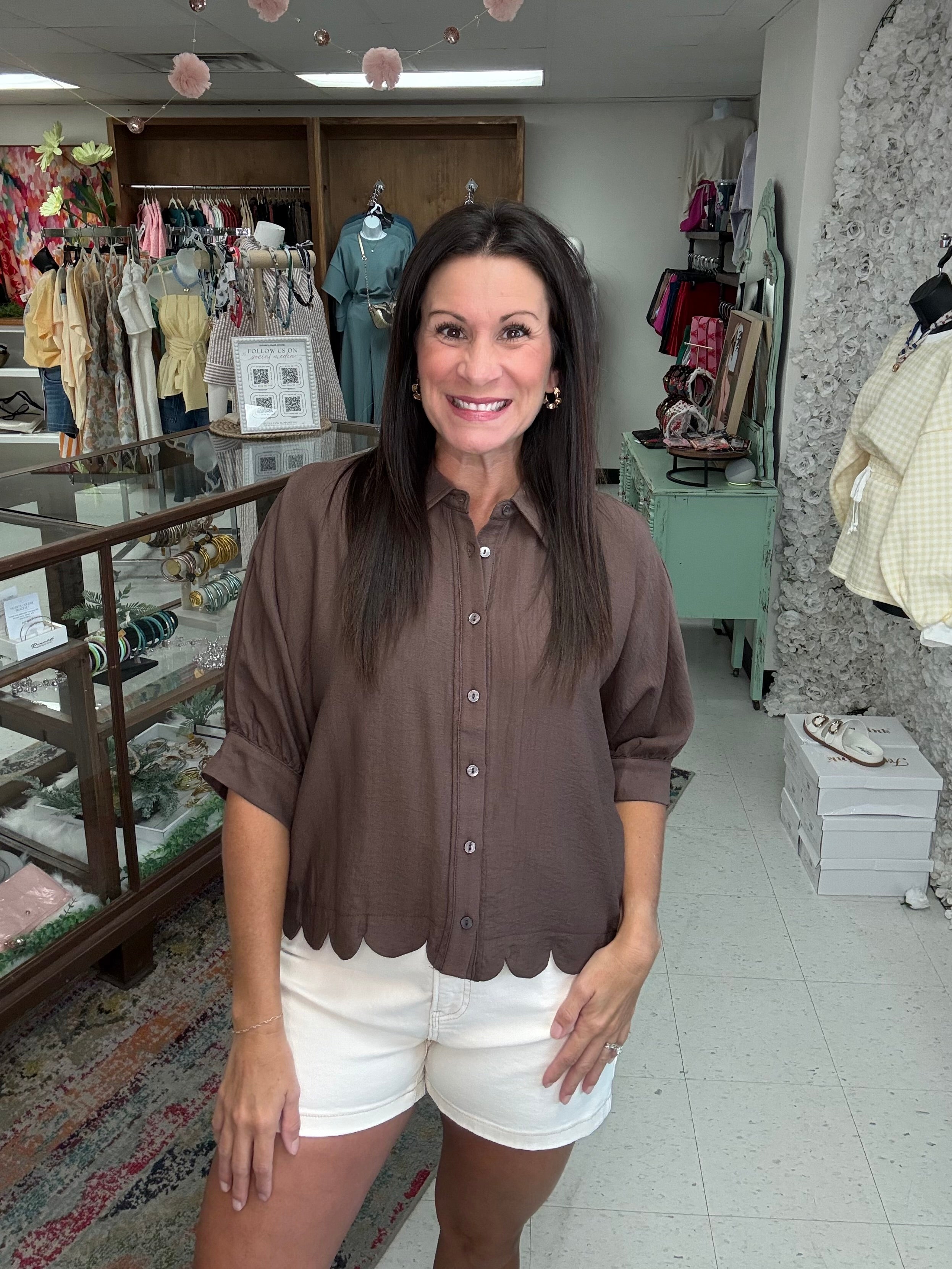 Cocoa Cloud Scallop Top