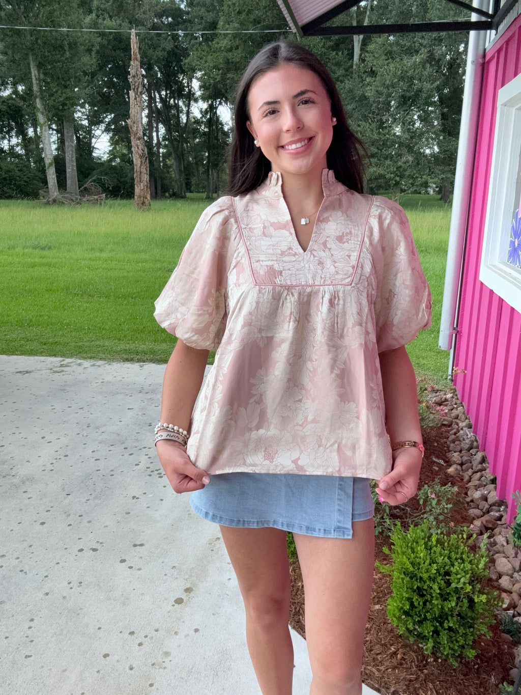 Blushing Peony Satin Blouse