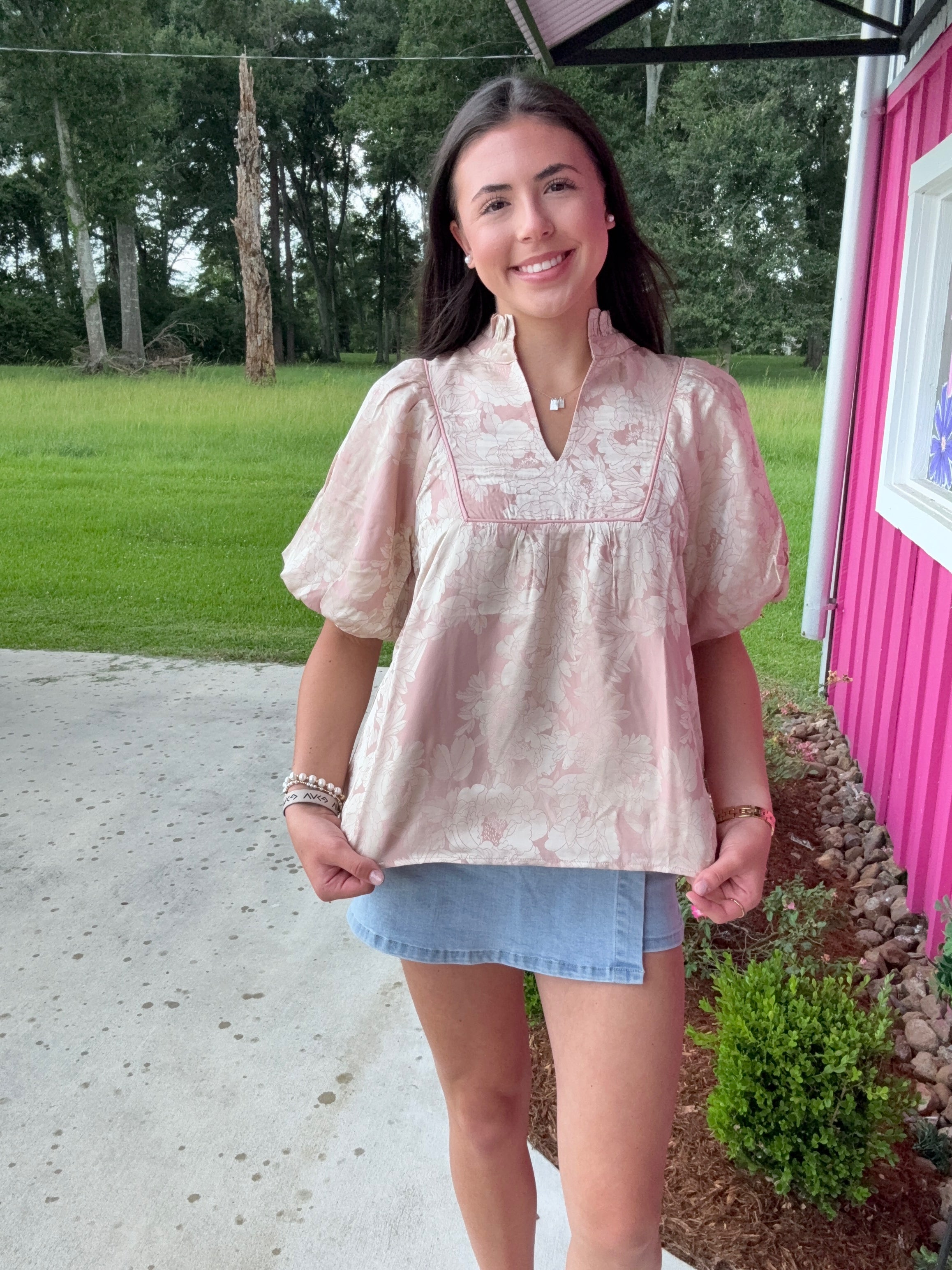 Blushing Peony Satin Blouse