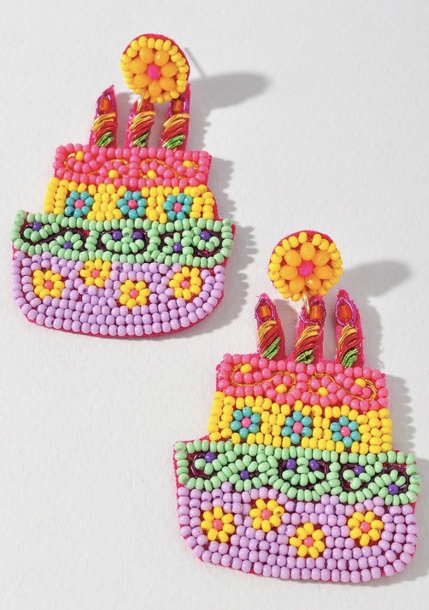 Birthday and Cake Beaded Earrings