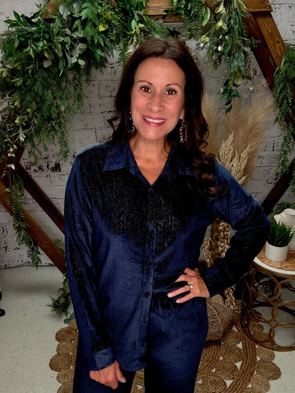 Velvet Button  Collar Top