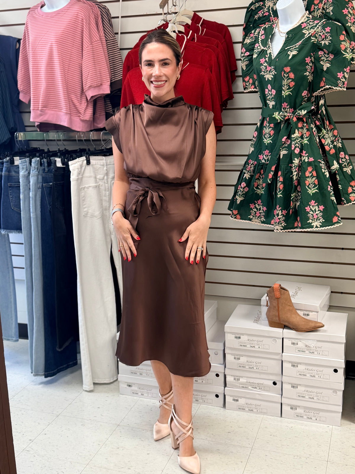 Mocha Moment Satin Midi Dress