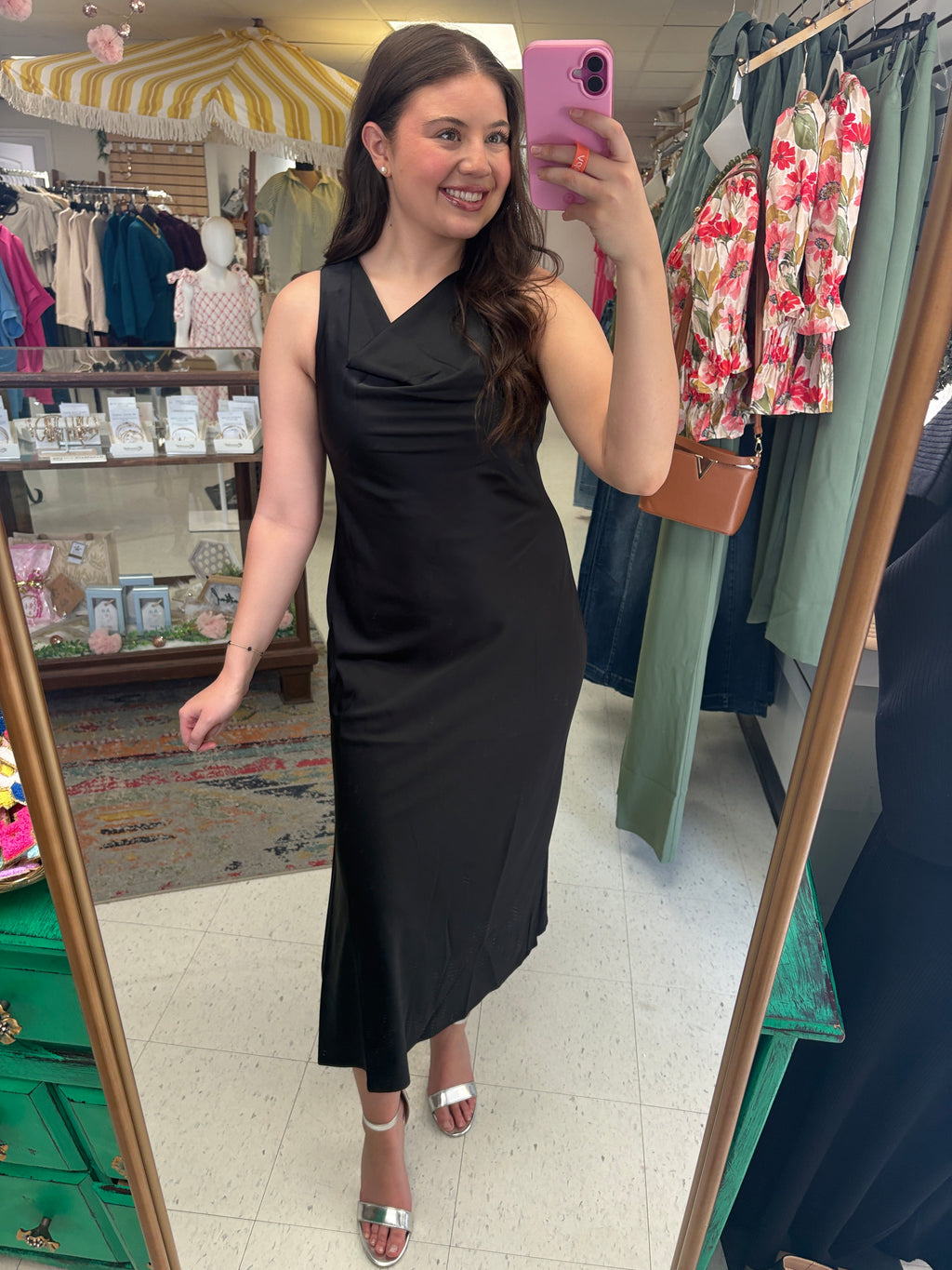Midnight Elegance Satin Midi Dress