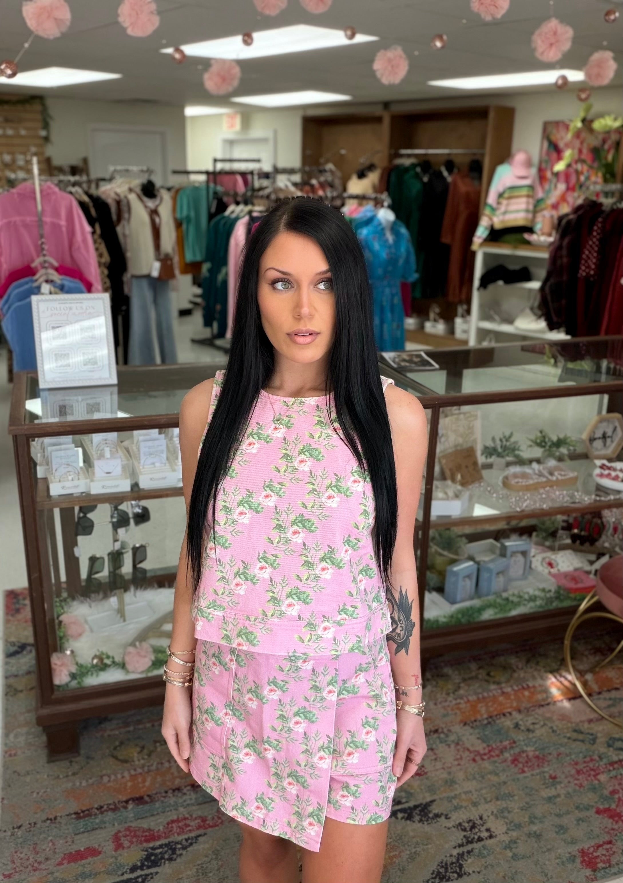 The Pink Petals Denim Skort