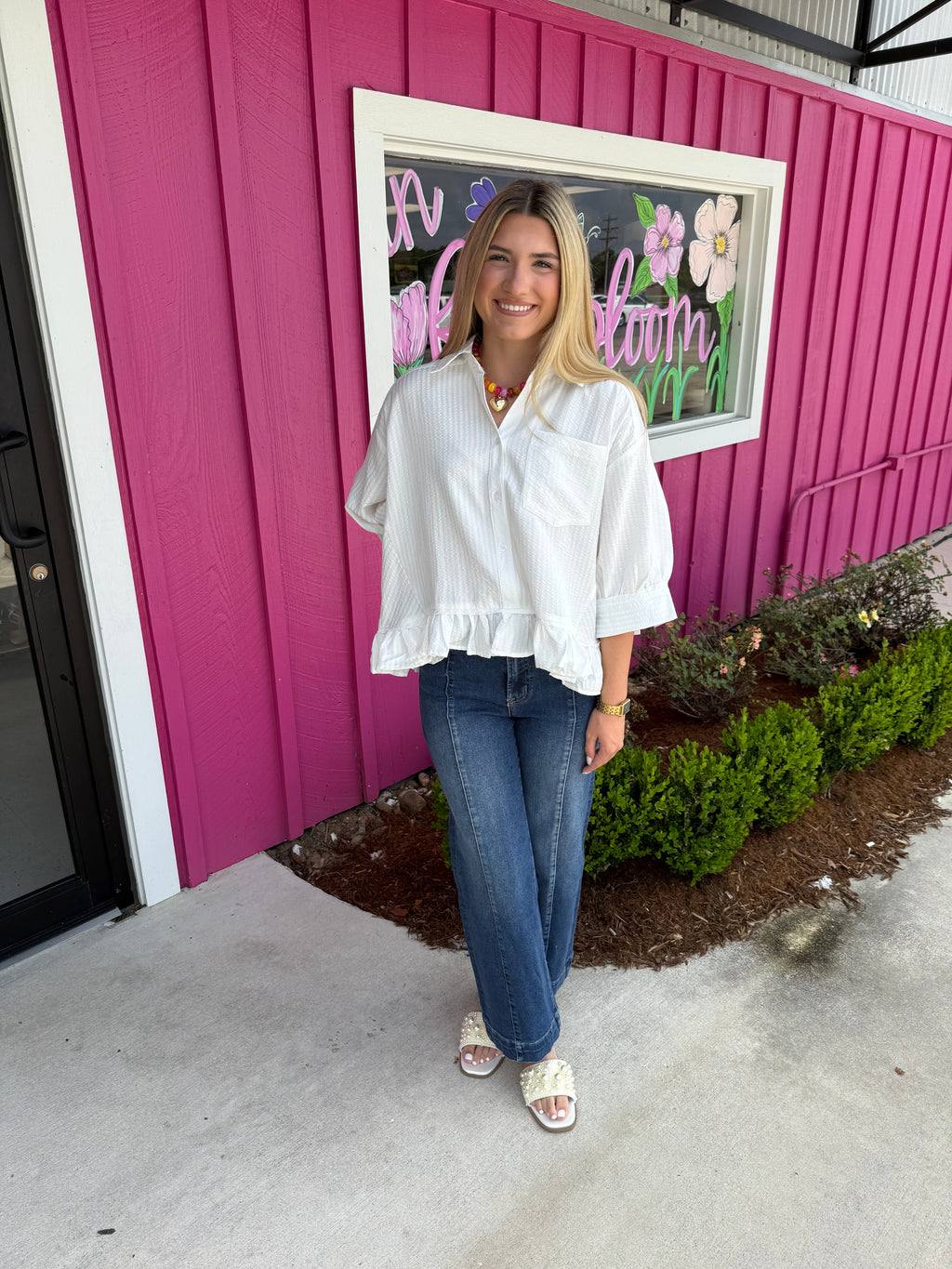 Coastal Elegance Ruffle Blouse